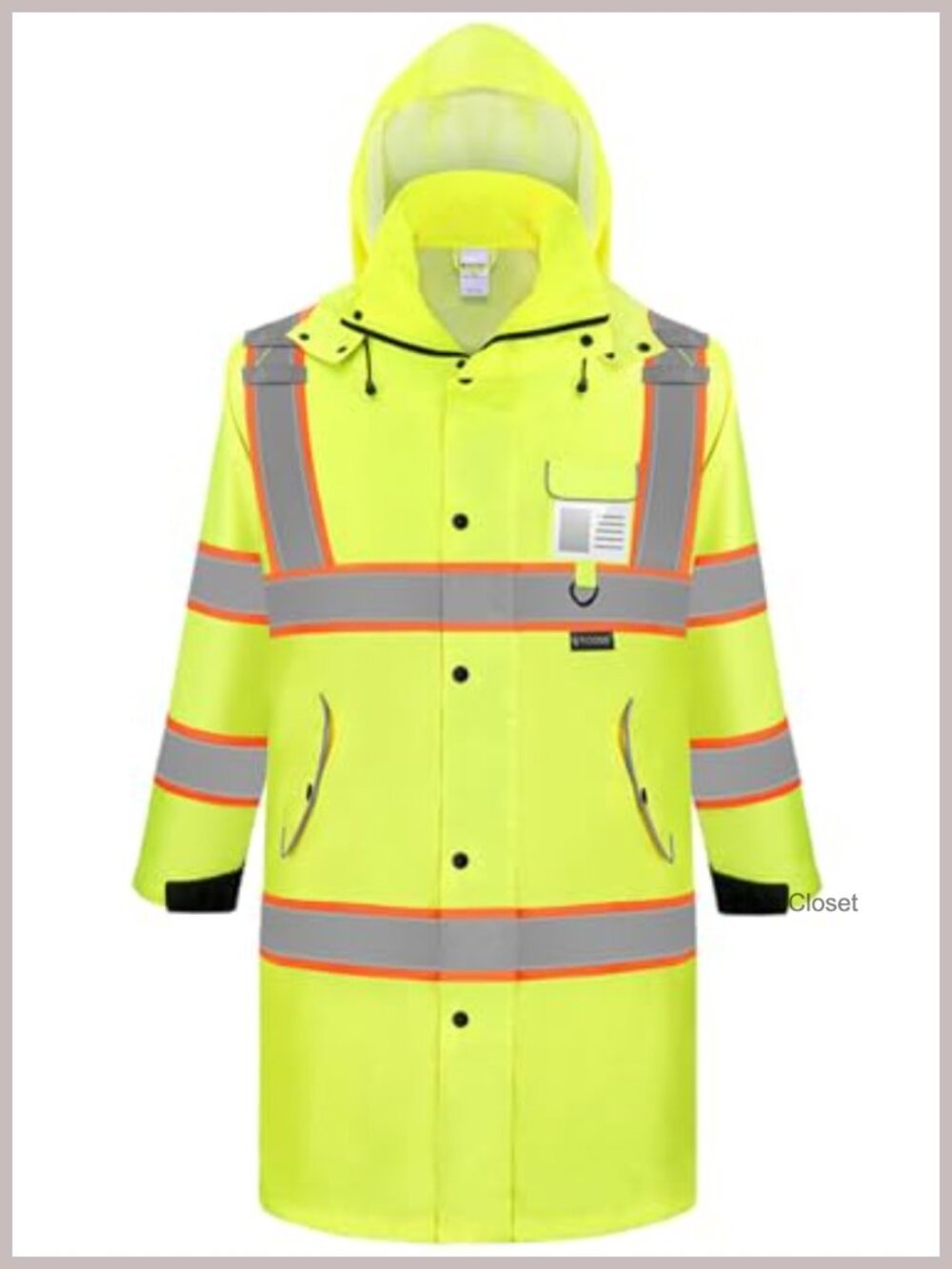 Reflective Rain Coat Waterproof ANSI Class 3 Hi Vis Long Sleeve Trench